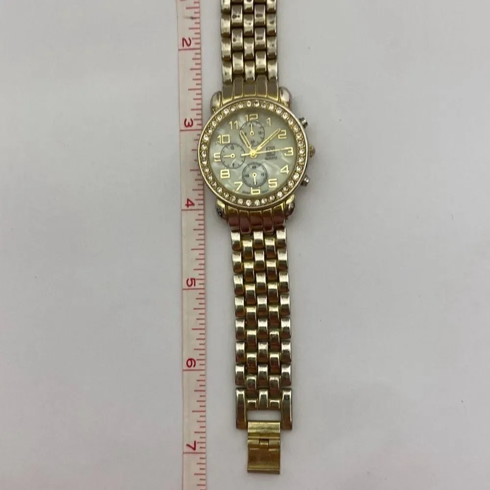 NY & Co Women's Gold Tone Metal Link Bracelet Band Rhinestone Wristwatch‎